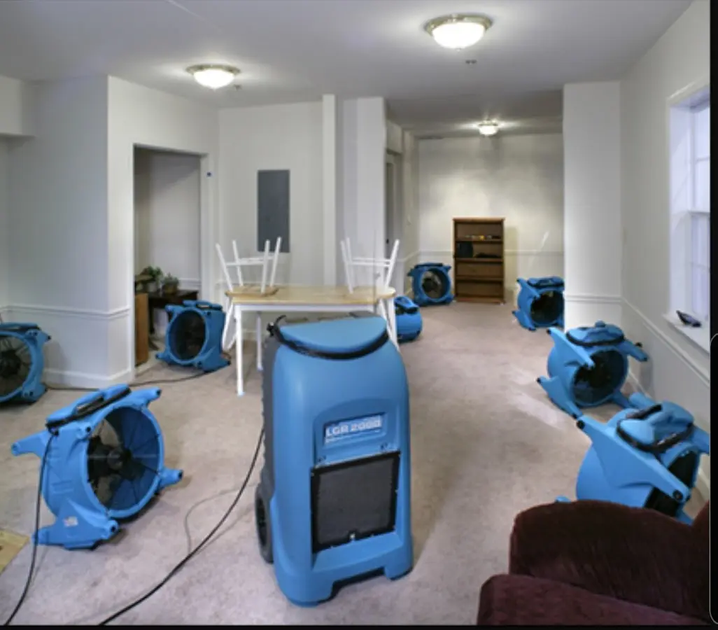 Air movers and dehumidifier setup for Water Damage Restoration in Menifee